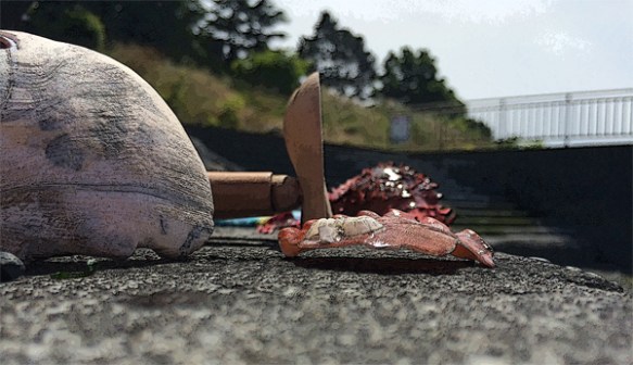 On the steps in the sunshine